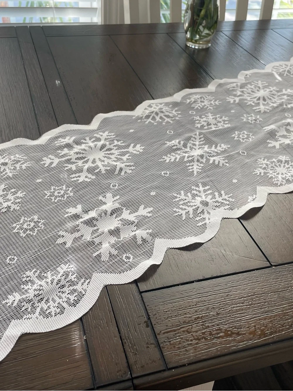 Winter Snowflake Lace Table Runner - White 13” X 72”